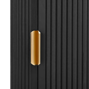 English Elm [Assembly Wooden TV Stand & Coffee Table Set with Fluted Sliding Doors, Golden Handles, Cable Management, Farmhouse Appeal Black N721S000053B