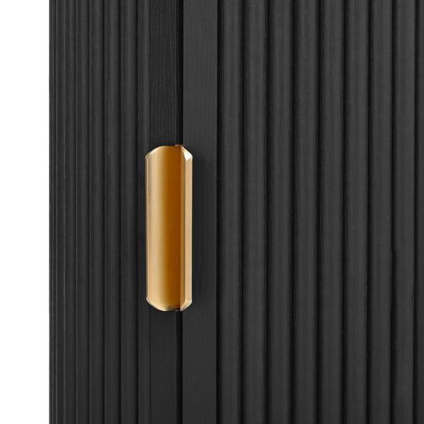 English Elm [Assembly Wooden TV Stand & Coffee Table Set with Fluted Sliding Doors, Golden Handles, Cable Management, Farmhouse Appeal Black N721S000053B