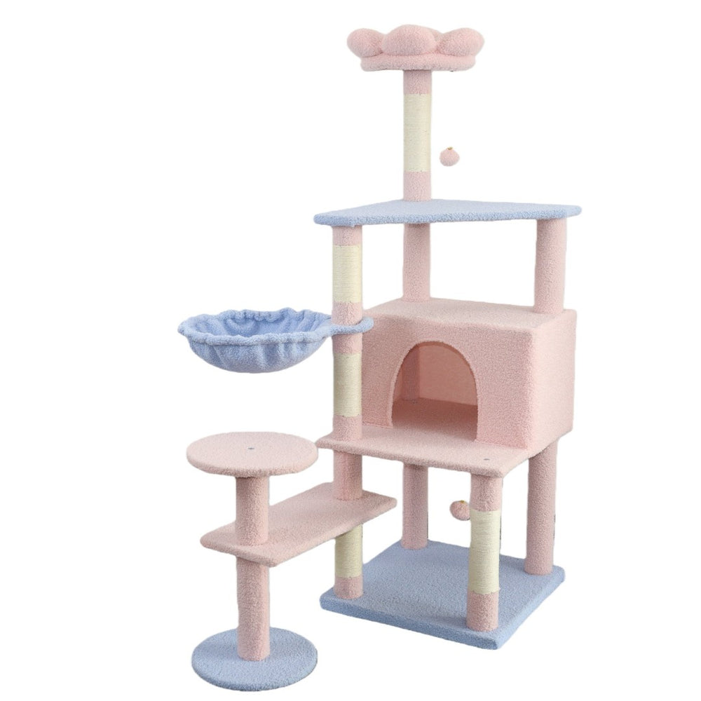 English Elm Flower Cat Tree Five Level Plush Climbing Tower with Condo Hammock and Sisal Posts W243P451157