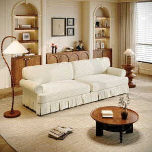 English Elm Luxuriously Deep Chenille Sofa with Pleated Skirt and Rolled Arms for Living Rooms W1885S00294