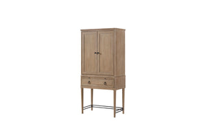 English Elm Bar Cabinet Sand Finish Solid Wood & MDF Wine Storage with Glass Holder, Pull-Out Tray, Drawers B2699P224827