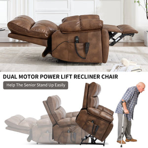 English Elm Brown Leatheraire Power Lift Recliner Dual Motor Massage Heat Heavy Duty 350 Lb W1803P340282