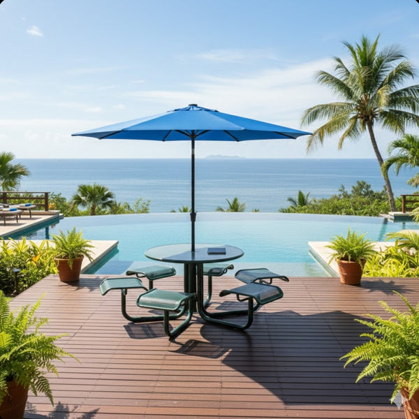 English Elm 11 Foot Solar Led Patio Umbrella Uv Resistant Polyester Canopy with Crank and Tilt B082P454991