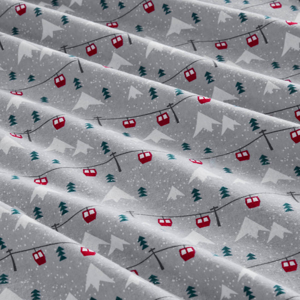 English Elm 3 Pcs Twin Sheet Set - Cozy Grey Ski Jump Flannel For Ultimate Winter Comfort & Style At Home B035P319786