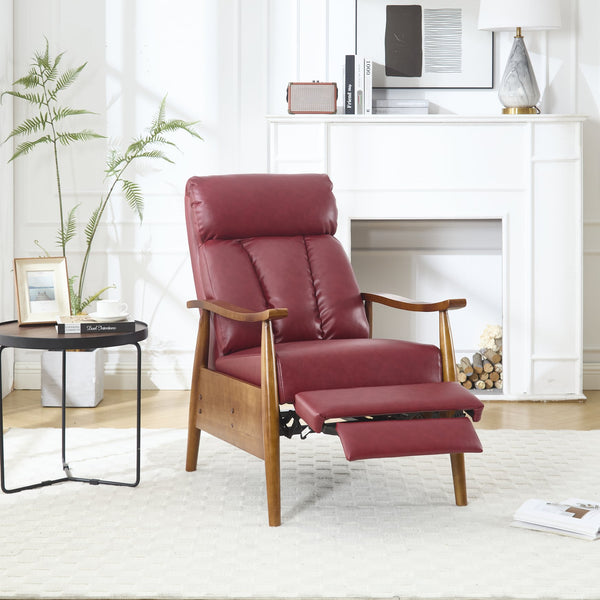 English Elm COOLMORE Mid-Century Recliner Armchair with Footrest, Plush Foam Cushion, Solid Wood Frame Comfort WINE RED W1539P210124