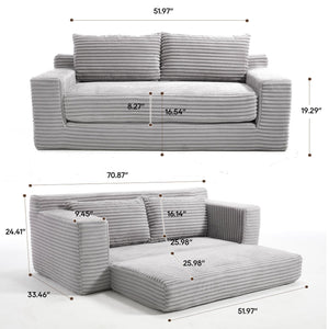 English Elm Loveseat Convertible Sofa Bed with Memory Foam & Steel Frame, No Assembly, Corduroy Comfort LIGHT GREY W3561P324165