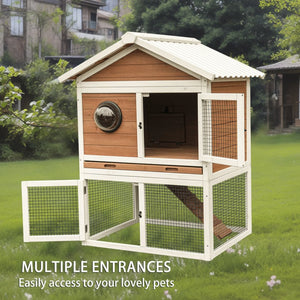 English Elm Premium Fir Wood Two Story Rabbit Hutch Weatherproof Outdoor Habitat with Run W1431P496484