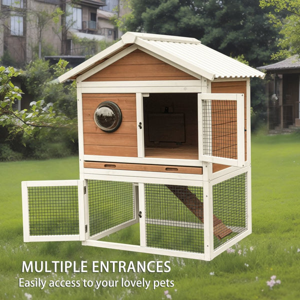English Elm Premium Fir Wood Two Story Rabbit Hutch Weatherproof Outdoor Habitat with Run W1431P496484