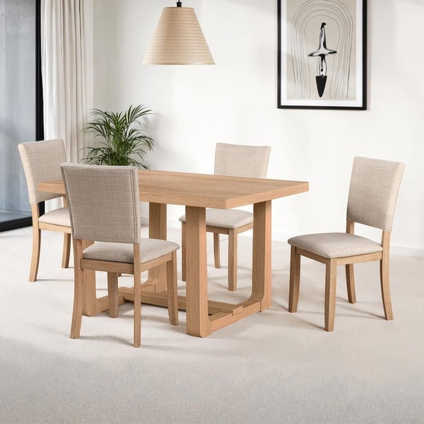 English Elm Transitional Trestle Base Dining Set with Upholstered Chairs for Modern Farmhouse Rooms Natural B2741S00785