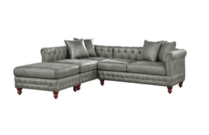 English Elm Slate Gray 3-Piece Leatherette Sectional Set - Reversible Loveseats & Versatile Ottoman For Comfort B011S01332-GIGA