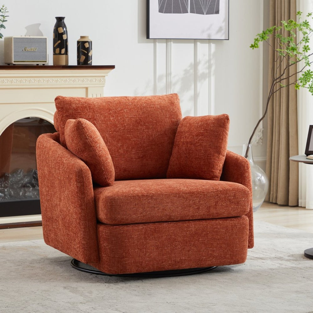 English Elm 40.55"w Oversized Round Swivel Accent Chair Chenille Upholstered Cozy Club Lounge Seating Orange W1298P248771