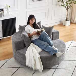 English Elm 55''L Chenille Foam Single Swivel Chair with Plush Backrest Pillow, 360° Smooth Recline for Living Room Lounge Comfort Grey W834S00352