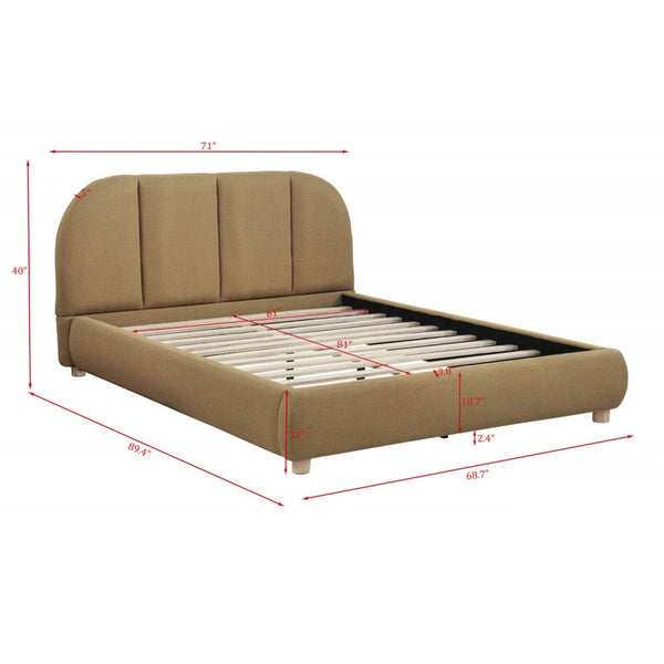 English Elm Modern/Contemporary Queen Platform Bed Upholstered in Soft Burlap Fabric, Low-Profile Plywood Frame, Sturdy Support Brown+Gold 83 L x 11 W x 11.5 H B011S01950