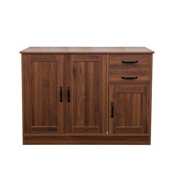 English Elm Modern Wood Buffet Sideboard with 3 Doors, 2 Drawers & Adjustable Shelves — Stylish Entryway Storage Cabinet W331P242454