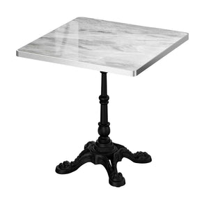 English Elm Marble-look Sintered Stone Square Bistro Table with Heavy Cast Iron Pedestal Base Light Slate Grey W3316S00038