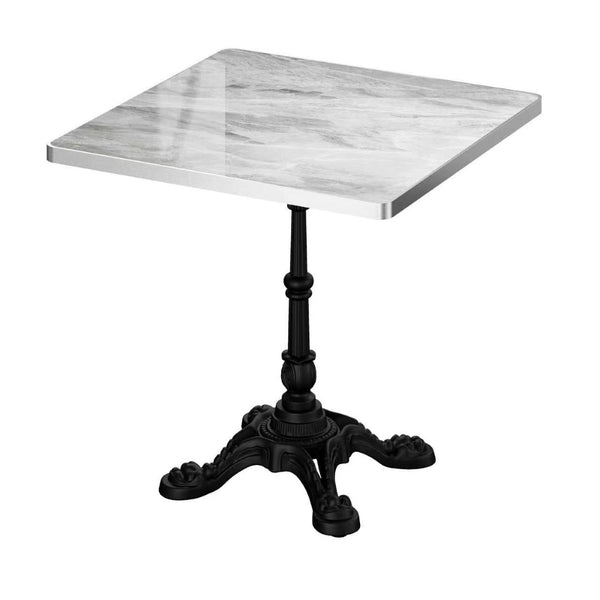 English Elm Marble-look Sintered Stone Square Bistro Table with Heavy Cast Iron Pedestal Base Light Slate Grey W3316S00038