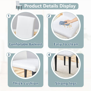 English Elm Two White PU dining chairs set with black metal legs, ergonomic cushioned seats, anti-slip feet, easy assemble W1512P395194