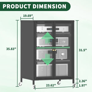 English Elm 35.8" Steel Media Cabinet with Tempered Glass Doors and Locking Wheels for Living Room T2398P413024