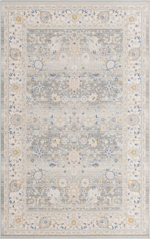 Unique Loom Whitney Bordeaux Machine Made Floral / Botanical Rug Cloud Gray, Blue/Gold/Ivory/Light Blue 5' 3" x 8' 0"
