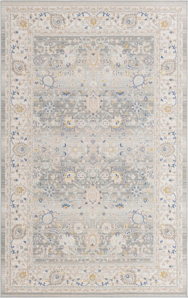 Unique Loom Whitney Bordeaux Machine Made Floral / Botanical Rug Cloud Gray, Blue/Gold/Ivory/Light Blue 5' 3" x 8' 0"