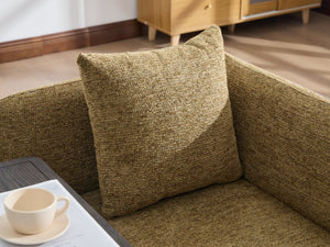 English Elm Leisure Linen Accent Chair with Built-in Side Table Pockets and Lumbar Pillow Modern Yellow W395P453313