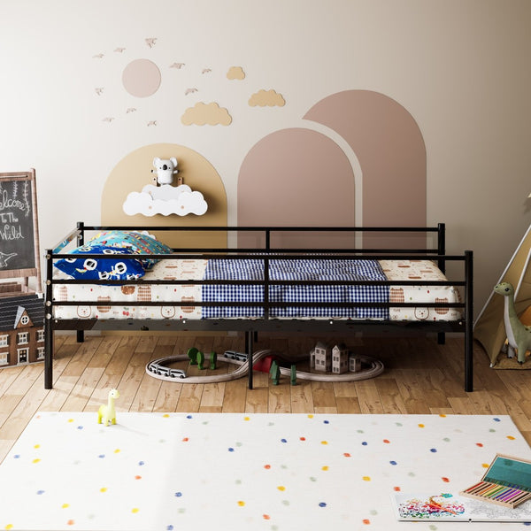 English Elm Bunk Bed Twin Over Heavy Duty Iron Frame with Guardrail for Teens and Adults W3752P464694