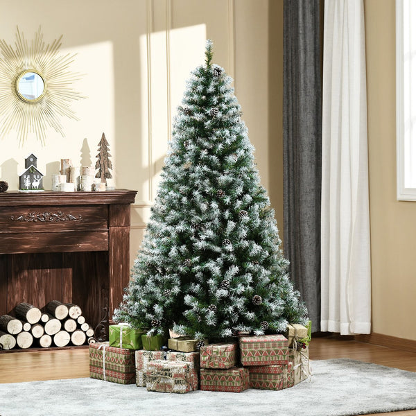 English Elm Homcom 6Ft Snow-Dusted Full Fir Christmas Tree With 800 Lifelike Tips & 61 Pine Cones For Holiday Charm W2225P229779