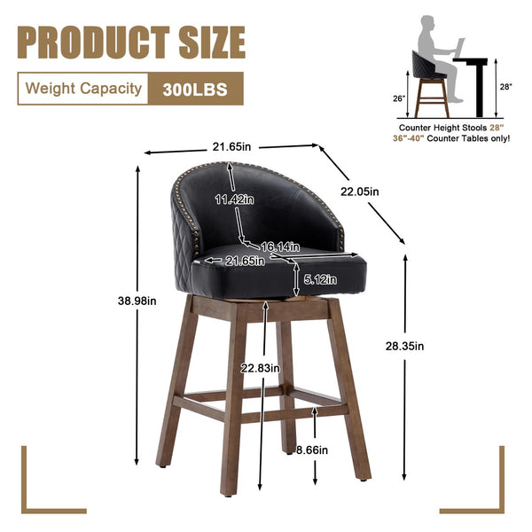 English Elm United We Win Quilted Microsuede Swivel Barstool with Wood Legs and Gold Rivet Trim Black W1568P361703