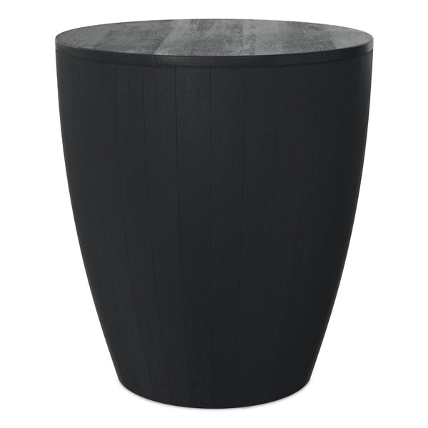 English Elm Elmbrook Solid Mango Wood Drum Side Table with Sculptural Grain for Living Room Black B136P420282