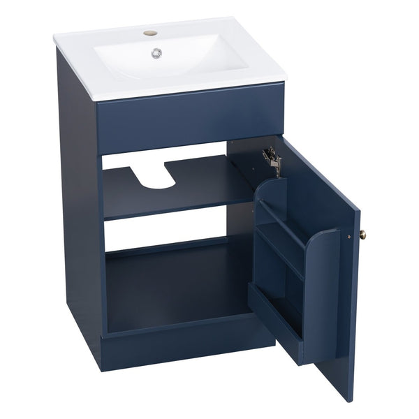 English Elm [video] 20 Inch Freestanding Bathroom Vanity with Ceramic Sink Soft Close Cabinet Blue N759P237946C