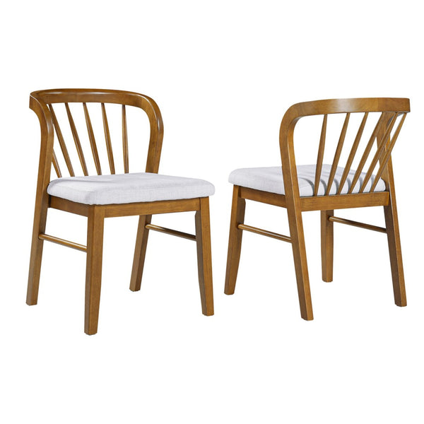 English Elm Mid-century Rubberwood Dining Chairs Windsor Spindle Back Upholstered Set of 2 N768P427477W