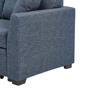 English Elm 76.5" Chenille Tufted Sectional Sleeper Sofa with Reversible Chaise and Hidden Storage Dark Blue B2748S00003