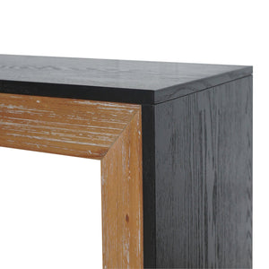 English Elm 59in Modern Wood Bench with Two-Tone Black Woodgrain Top and Natural Inner, Rustic-Contemporary, Sturdy Seating 90in W2729P198989