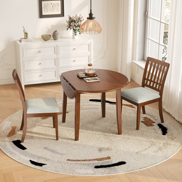 English Elm 3-piece Folding Round Dining Set with Upholstered Chairs for Compact Apartment Spaces N752S000618D