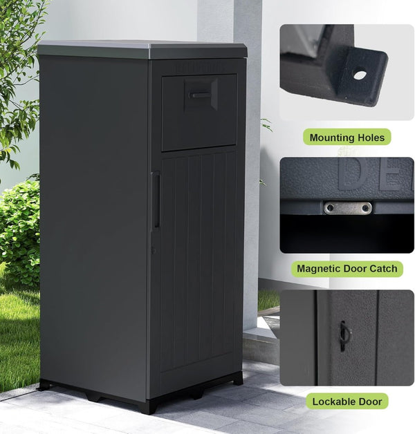 English Elm Package Delivery Drop Box Outdoor Lockable Resin Parcel Storage Anti-theft Porch Cabinet W1859P339203