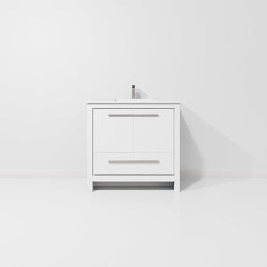 English Elm White Bath Vanity 36" With Quartz Top & Gun Metal Faucet - Modern Design, Organized Storage, Durable Finish B2731P259371-GIGA