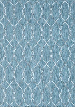 Unique Loom Outdoor Trellis Links Trellis Machine Made Trellis Rug Light Aqua, Ivory 7' 1" x 10' 0"