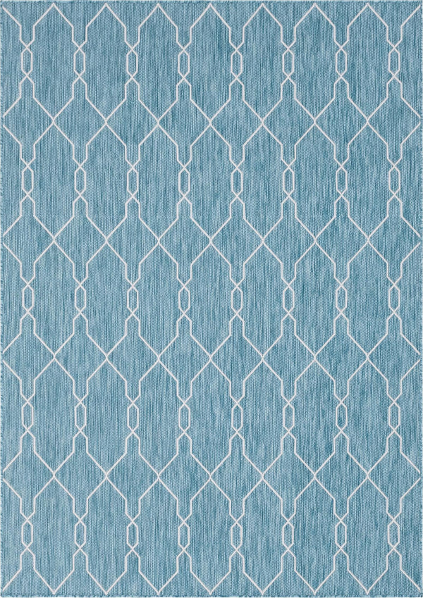 Unique Loom Outdoor Trellis Links Trellis Machine Made Trellis Rug Light Aqua, Ivory 7' 1" x 10' 0"