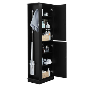 English Elm Tall Bathroom Storage Cabinet - Freestanding With Adjustable Shelves, Hooks & Modern Black Design N725P241834B-GIGA