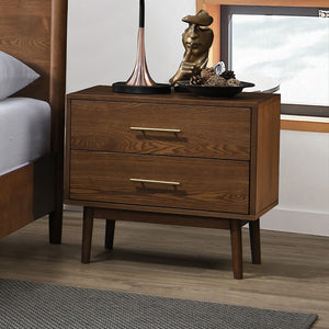 English Elm Gorgeous Mid-Century 3pc Queen Bedroom Set with Beige Boucle Winged Headboard and Tapered Legs Walnut 83 L x 11 W x 8 H B2741S00471