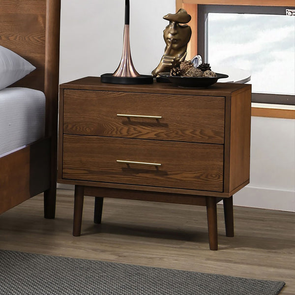 English Elm Platform Bed Walnut 3-Piece Bedroom Set - Full Size With Nightstands, Mid-Century Modern Style B2741S00469-GIGA