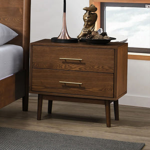 English Elm Platform Bed Set - Mid-Century Modern Walnut Queen Bed & 2 Nightstands For Stylish Elegance B2741S00467-GIGA