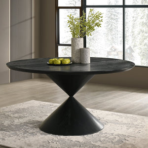 English Elm 59" Round Pedestal Dining Table with Hourglass Base, Ebony Black — Elegant 6-Seat Centerpiece for Modern Gatherings B016S00040