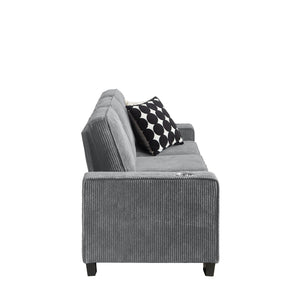 English Elm 83.86"Corduroy comfy sofa with resilient sponge & spring cushions, stylish modern 3-seater for living spaces Gray W1359P215066