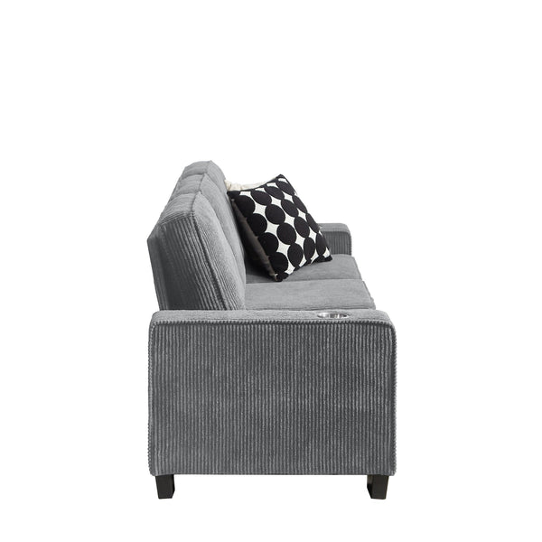 English Elm 83.86"Corduroy comfy sofa with resilient sponge & spring cushions, stylish modern 3-seater for living spaces Gray W1359P215066