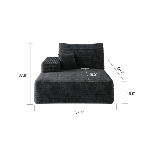 English Elm Y119-RIGHT-SLEEPER-BLACK-SOFA Plush Corduroy Reversible Sectional with Chaise, No Assembly, Luxurious Comfort W2824P236992