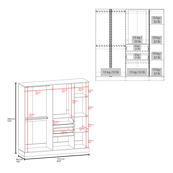 English Elm Kamelot Armoire with Double Doors and Shelves, Hanging Rod, Spacious Kronos Finish Wardrobe Storage White 74.8 L x 24.02 W x 5.51 H B200S00441