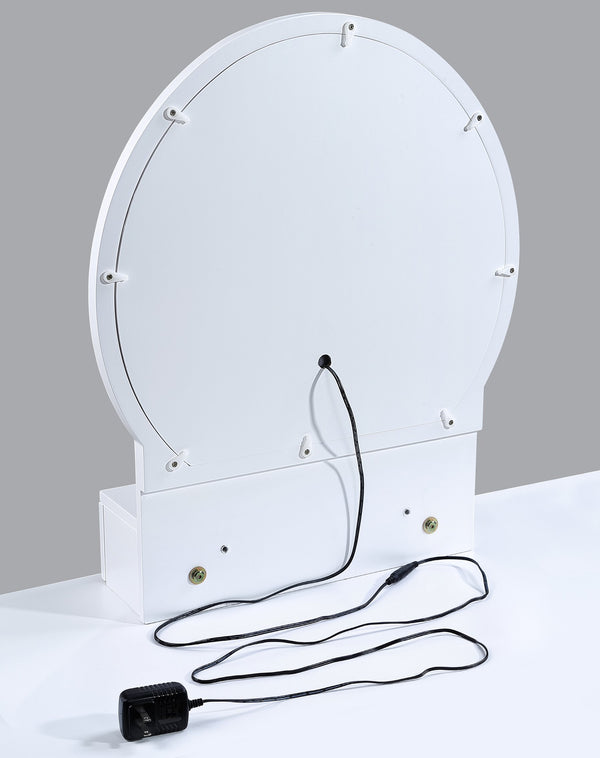 English Elm 3pc Vanity Set with LED Mirror and Cushioned Stool, Gold-Accented Handles, Sleek Modern Dressing Table White 21.75 L x 33.25 W x 13.5 H B011P378511