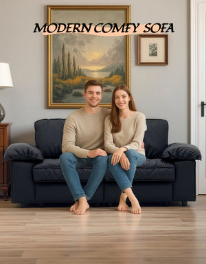 English Elm Fx-P20M-2S-Pubk Modern Black Faux Leather 2-Seater Sofa With Hidden Storage - Ideal For Small Spaces W576S00226