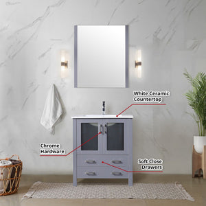 English Elm Dark Grey Bath Vanity Set With White Ceramic Top, Chrome Faucet & Matching 28" Mirror For Style & Storage B2731S01286
